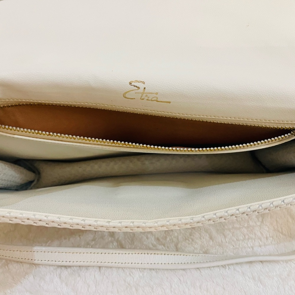 Cute Etra 60's Vintage White Leather Envelope Clutch / Crossbody Bag Handbag - Picture 12 of 12